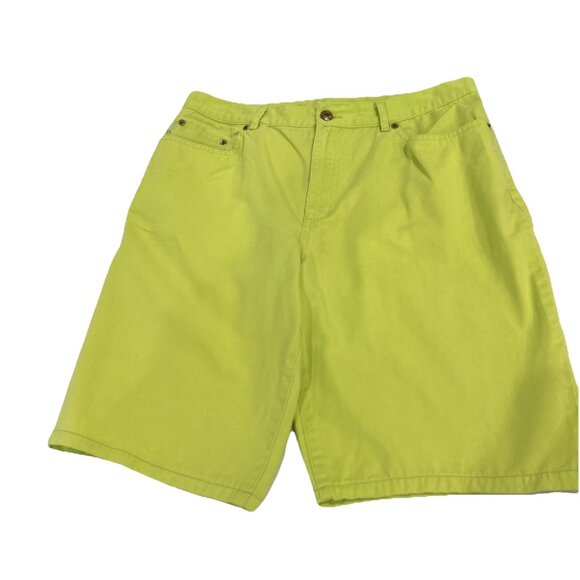 Vtg Lauren Jeans Co Womens Jean Shorts Green 12‎ Neon 90s Mom High Waist Bermuda - Picture 1 of 10
